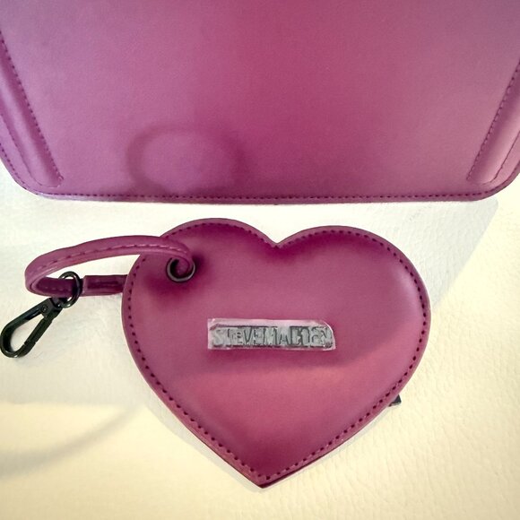 NWT STEVE MADDEN BEVELYN BATS SATCHEL CROSSBODY BAG W CREDIT CARD CASE PLUM - Picture 6 of 7